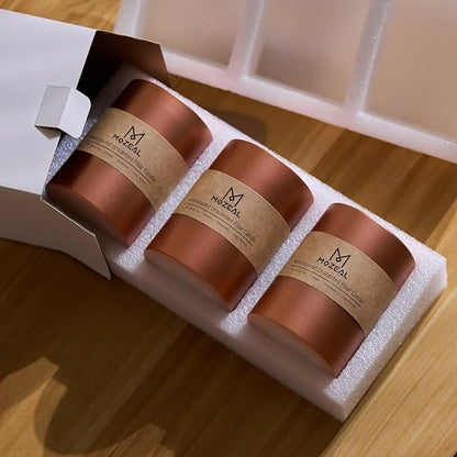 MOZEAL 3" x 4" Hand-Poured Unscented Candle, Dripless Pillar Candle Set of 3, Long Clean Burning, Approx 72 Hours Burn Time, Rustic Country Style, Wedding, Fall Harvest, Home Decor, Metallic Copper
