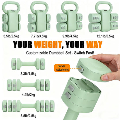 Adjustable Dumbbell Set, 4-in-1 Hand Weights Free Weights Set for Women, Fast Changing Dumbbells 2lb/3lb/4lb/5lb for Home Workout and Outdoor Fitness