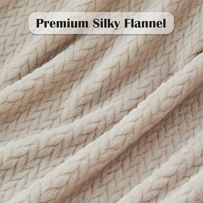 NEWCOSPLAY Super Soft Queen Blanket Linen Premium Silky Flannel Fleece Leaves Pattern Lightweight Bed Blanket All Season Use (Linen, Queen(90"x90"))