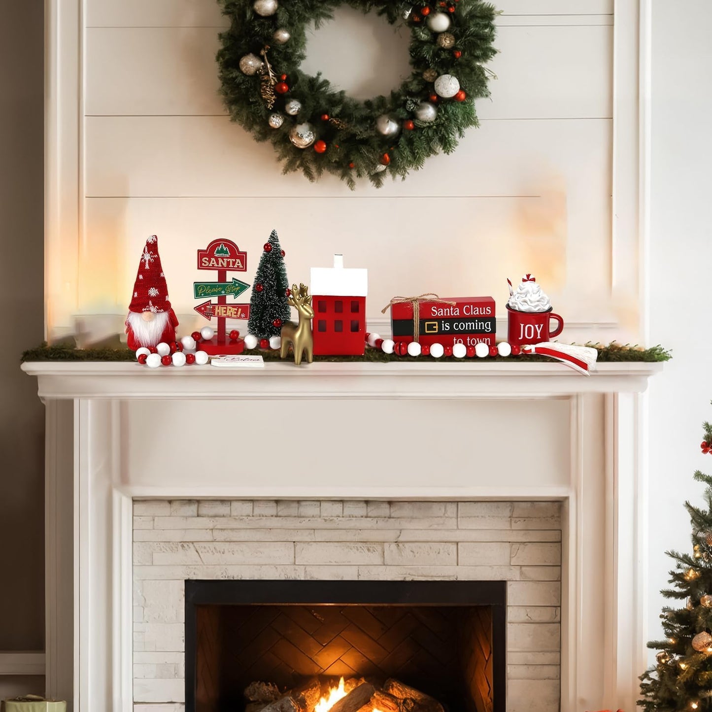Christmas Decorations 8 PCS Tiered Tray Decor Set, Cute Tabletop Christmas Decor for Home Shelf Mantel Coffee Bar Office Xmas Table Centerpieces Tray Objects Holiday Decoration Set
