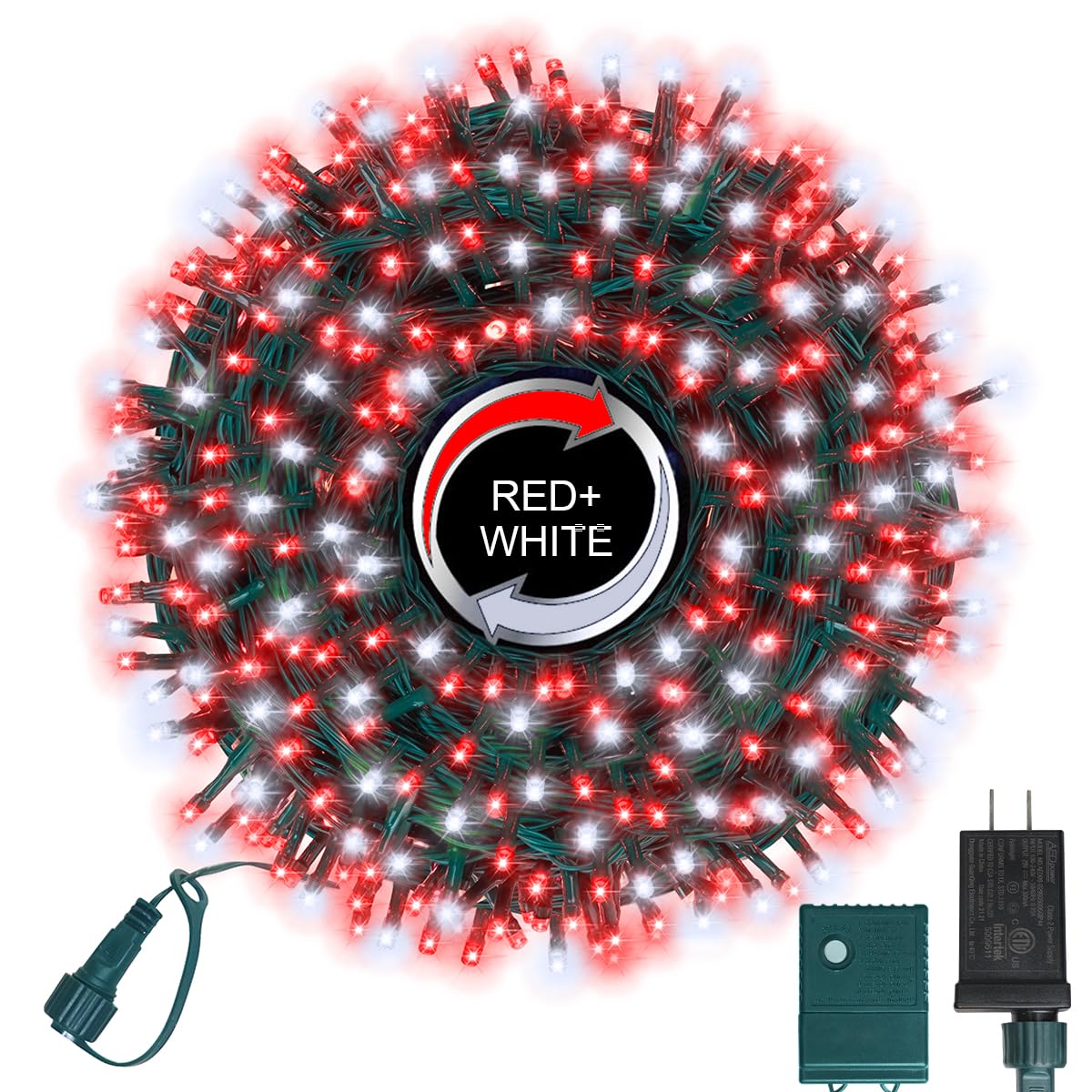 LAMPHOME 500 LED String Lights Outdoor, 16 Modes Plug in Twinkle Fairy Lights for Bedroom, 46ft 500LED Christmas Lights Cluster Lights Outdoor Waterproof Red&White Bulb