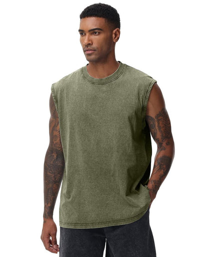 SnowElve 3 Pack Mens Workout Tank Tops Sleeveless Tee Shirts Men Muscle Shirt Gym Acid Wash T Shirts Running Beach Loose Fit Tee(BKAGAC,2XL)