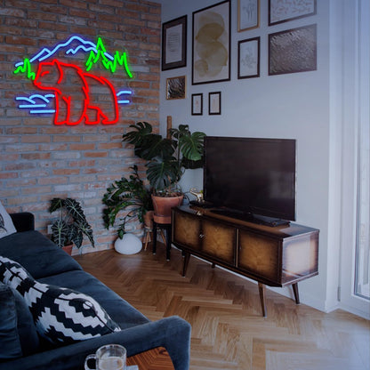 JLEWUINH Bear Neon Sign for Wall Decor Dimmable Mountain LED Neon Light Bear Mountains Neon Light Signs Powered by USB for Living Room Hotel Zoo Neon Decor(16.5”*12.6”)