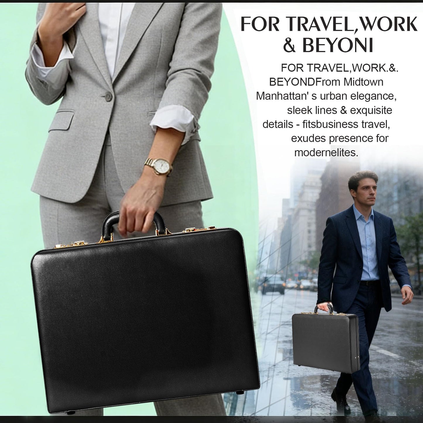 Briefcases for Men, Anti-Theft Dual Lock,16 Inch Laptop Compartment, Waterproof Faux Leather & Multi File Organizer, Professional Business Bag for Office, Work & Travel【Black]