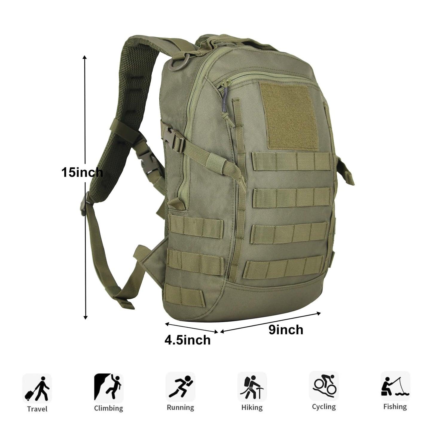 PAIWPHLI Small Tactical Backpack Military Daypack 12L Molle Bag Rucksack Army Daypack for Outdoor,Hiking,Camping,Travel (Green)