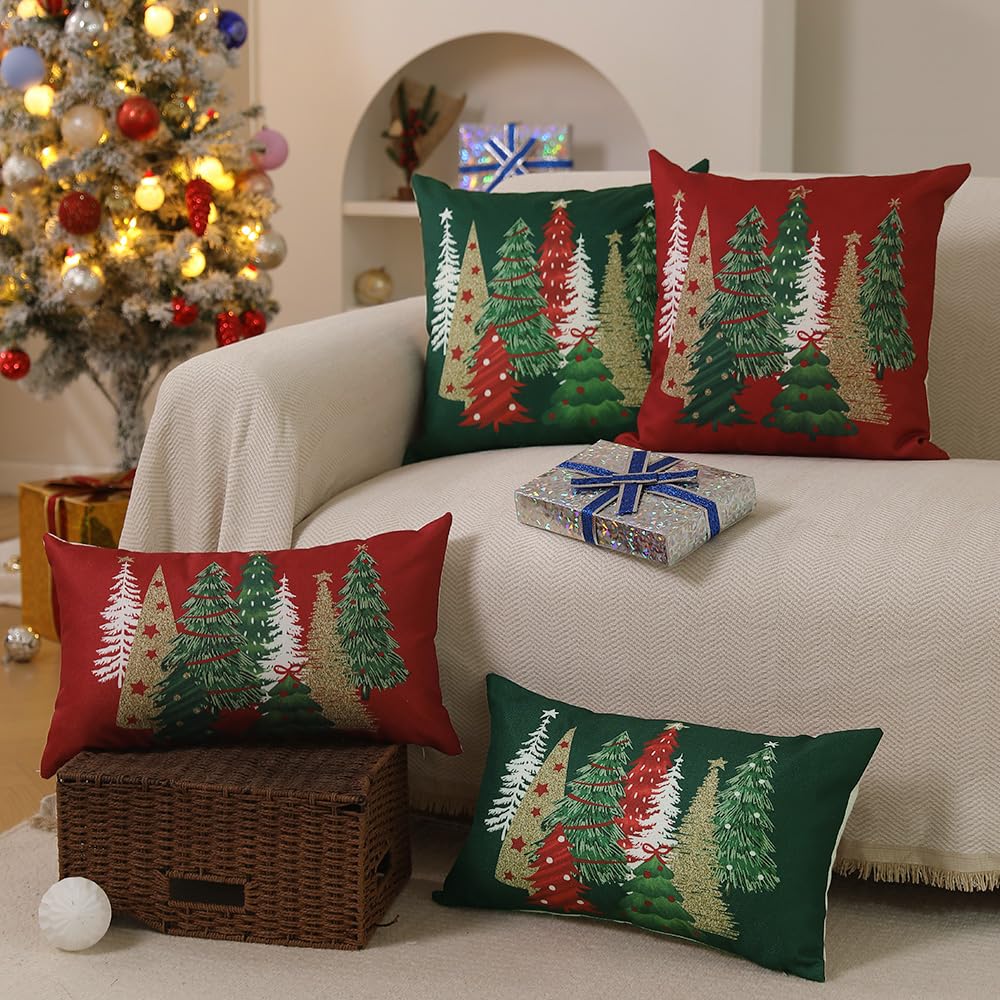DFXSZ Christmas Pillow Covers 18x18 Inch Set of 2 Xmas Tree Decorative Green Throw Pillows Winter Christmas Decor for Home Couch TH-50B18