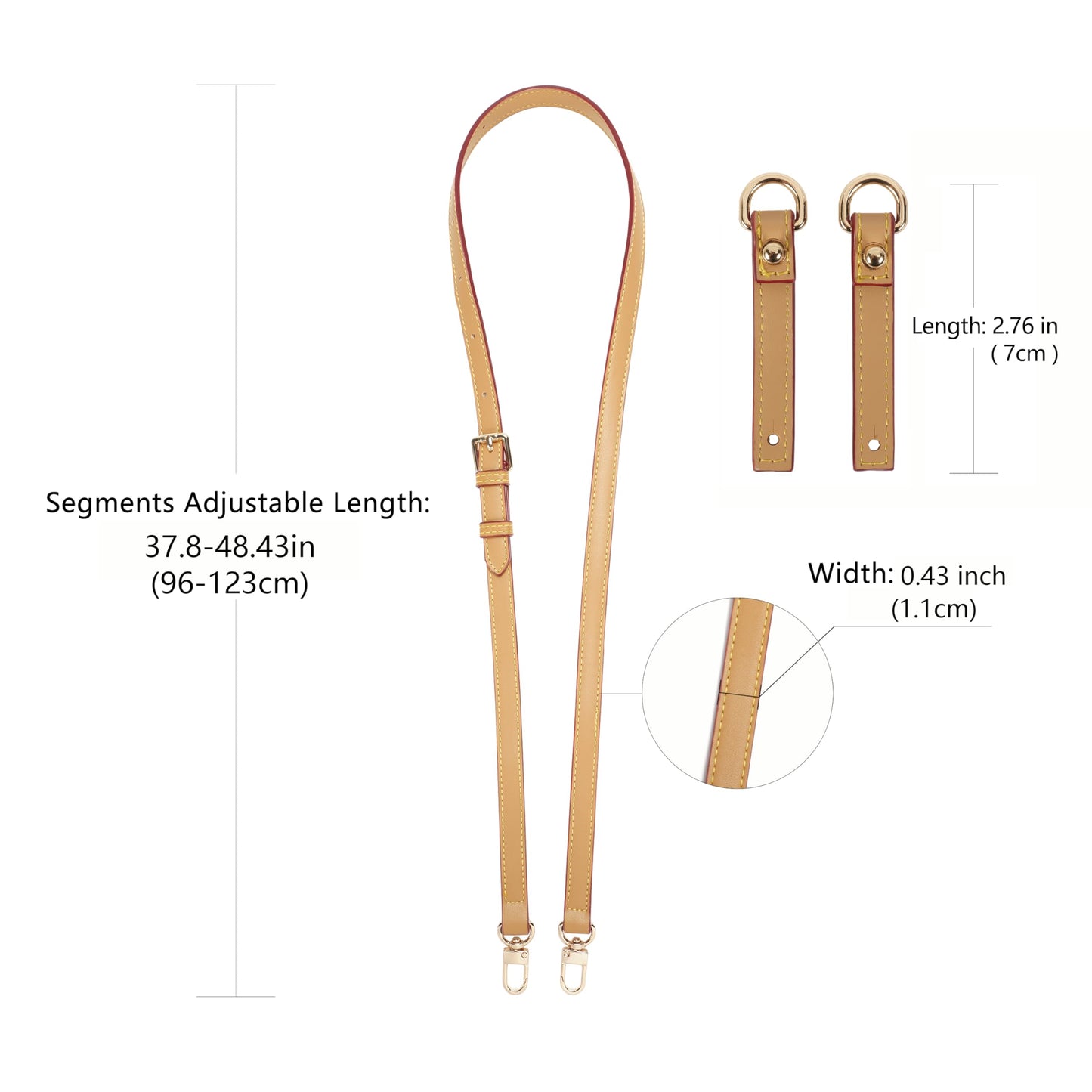 LvansWtl Adjustable Vachetta Leather Replacement Strap, Compatible with Diane，Pochette，Saumur，Boulogne Crossbody/Single-Shoulder/HOBO Bags with Length 37.8-48.43in (0.59" Width)