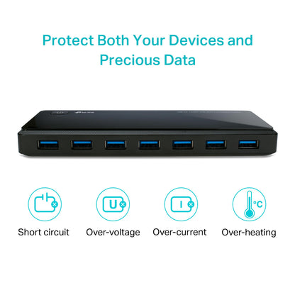 TP-Link Powered USB Hub 3.0 with 7 USB 3.0 Data Ports and 2 Smart Charging USB Ports. Compatible with Windows, Mac, Chrome & Linux OS, with Power On/Off Button, 12V/4A Power Adapter(UH720)