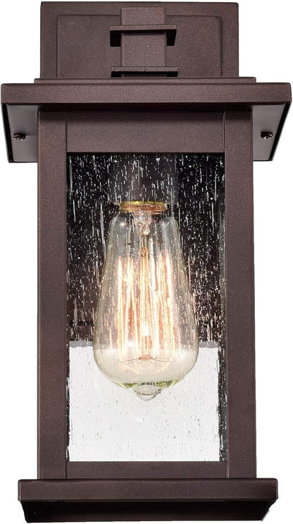 MICSIU Oil Rubbed Bronze Outdoor Wall Sconce, Clear Seedy Glass Outside Porch Sconce, 12 Inch Outdoor Light Fixture for House, Front Door, Entryway, Patio