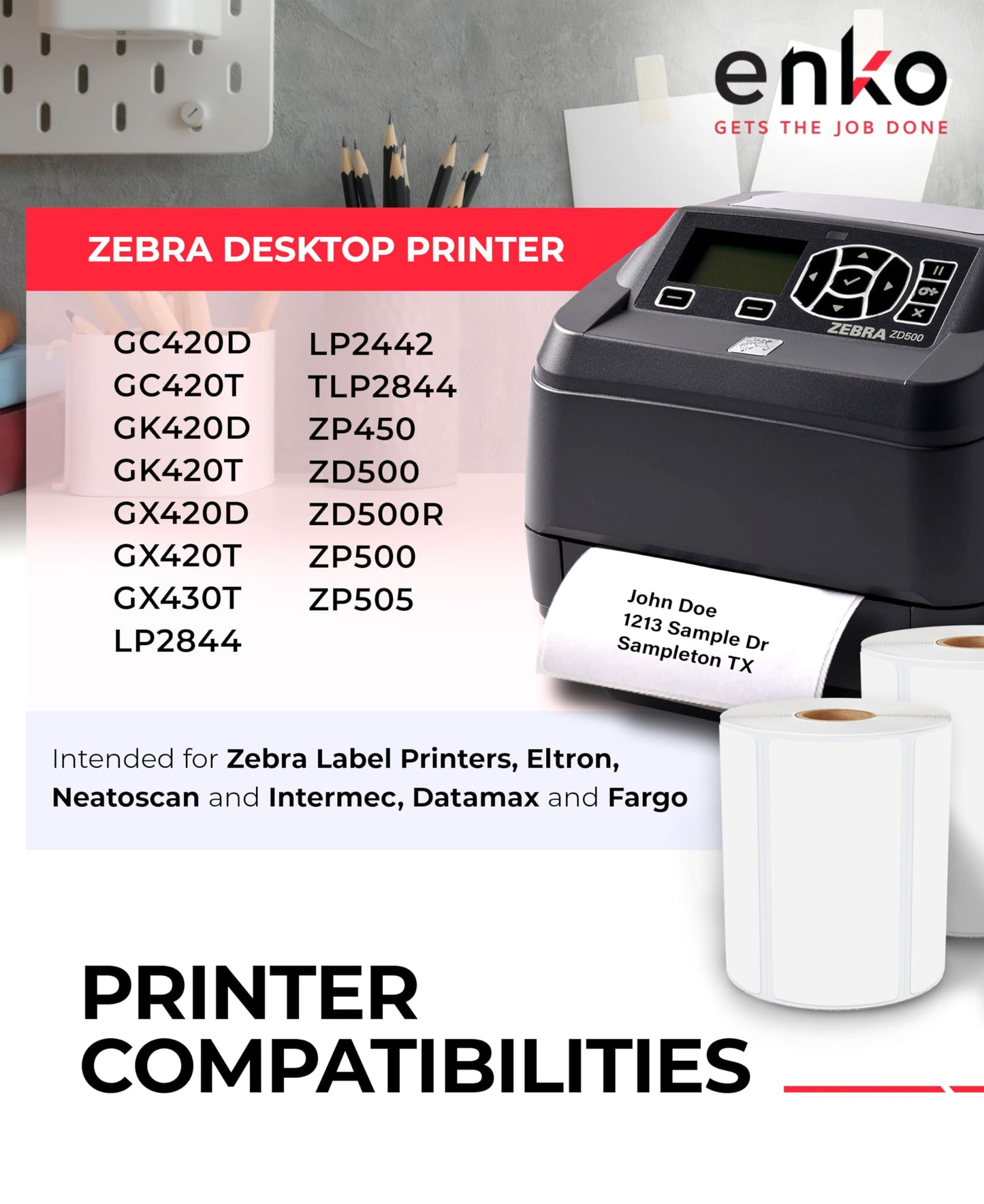 enKo 4" x 2" Labels for Zebra Desktop Printers (12 Rolls | 9,000 Labels) - Direct Thermal Address Mailing Shipping Barcode FBA Stickers FNSKU Label for Zebra and Eltron (Perforated)