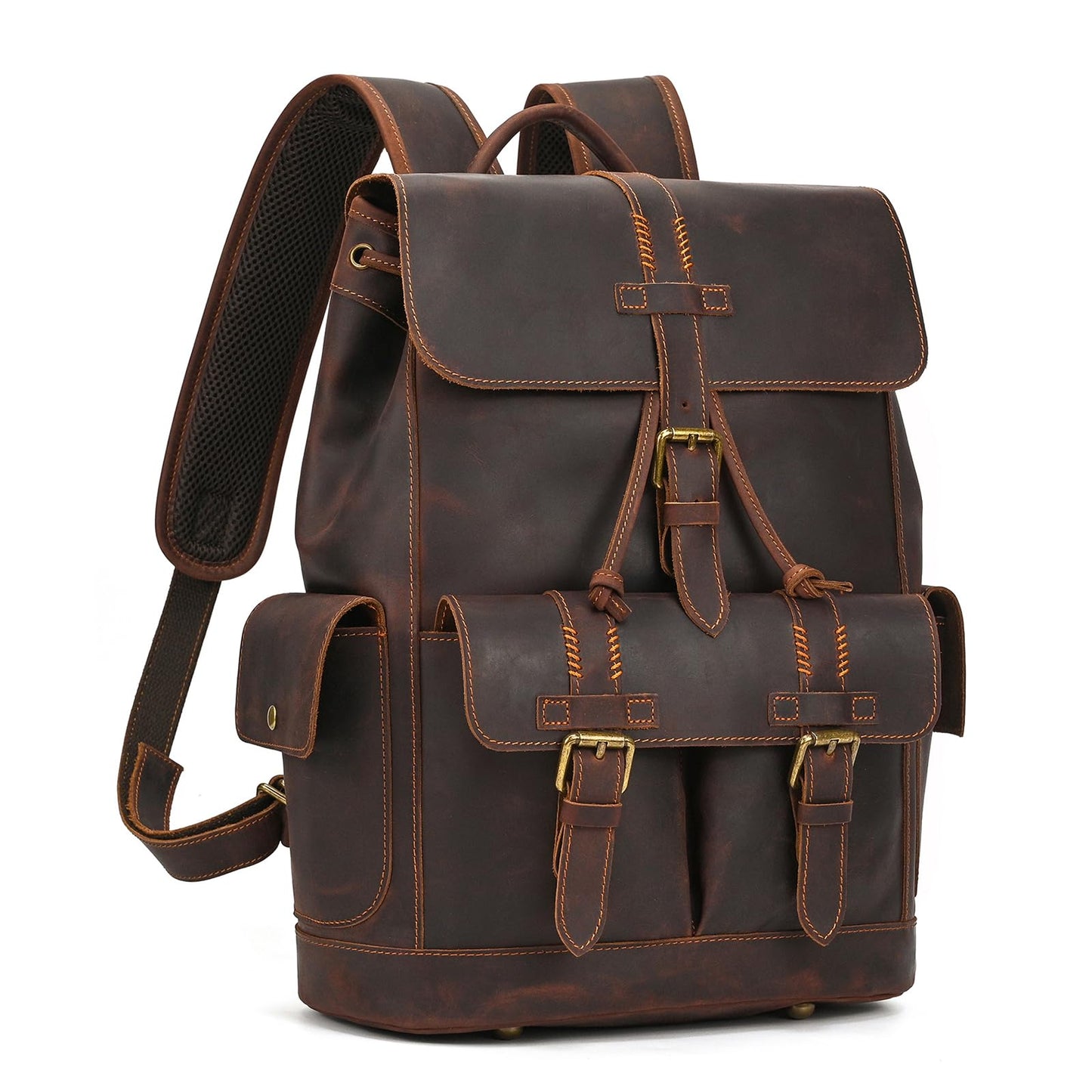 LUUFAN Genuine Leather Backpack for Men Casual 15.6 Inch Laptop Shoulder Bag Rucksack with Anti-Theft Pocket Travel Daypack, Coffee