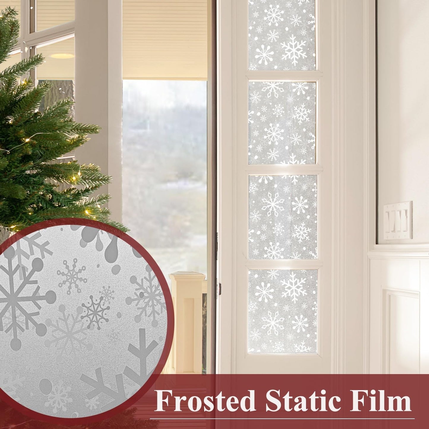Christmas Stain Glass Window Film Christmas Snowflakes Cling Rainbow Window Film Decorative Window Clings Pure White Frosted Vinyl Static Window Stickers for Holiday Glass Windows Decor 16.9 * 39.3in
