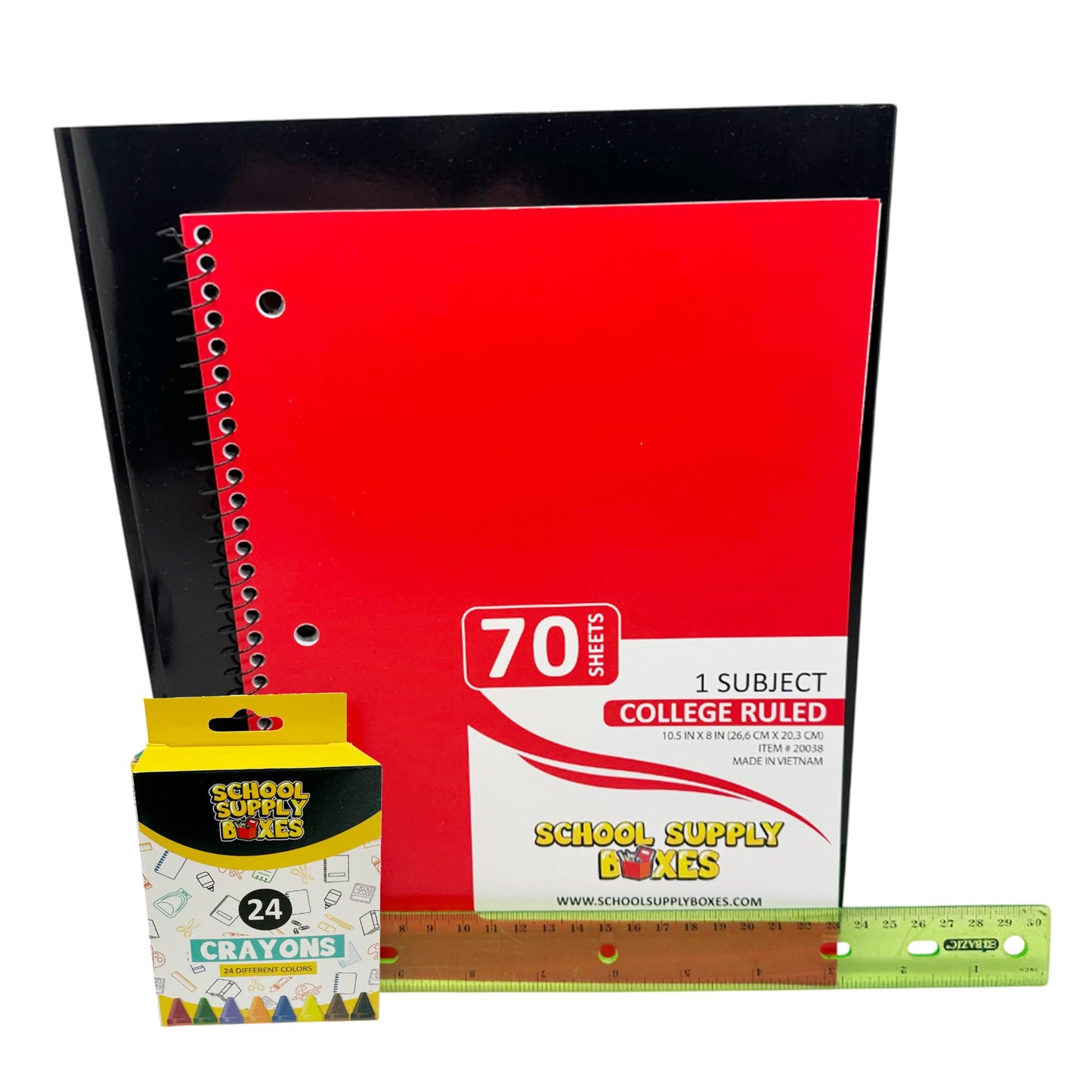 School Supply Boxes | Budget Saver Bundle (1 Box) | Back to School Essentials Kit for Students & Teachers | Includes Spiral Notebook, Crayons, Pens, Pencils, Glue & More