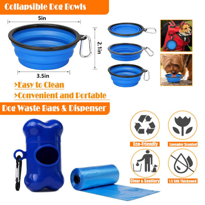LOBEVE No Pull Dog Harness, Collar & Leash Set | Includes Dog Seat Belt, Collapsible Bowls & Poop Bag Dispenser. Ideal for Training, Walking, Hiking. Fits Small to Large Dogs(Blue-L)