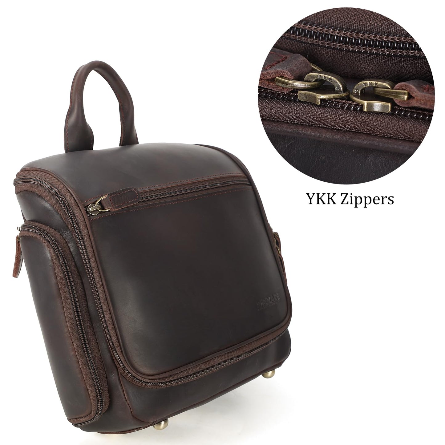 Polare Full Grain Leather Toiletry Bag Travel Hanging Organizer Case Shaving Kit Wash Bag Makeup Cosmetic Dopp Kit with YKK Zippers