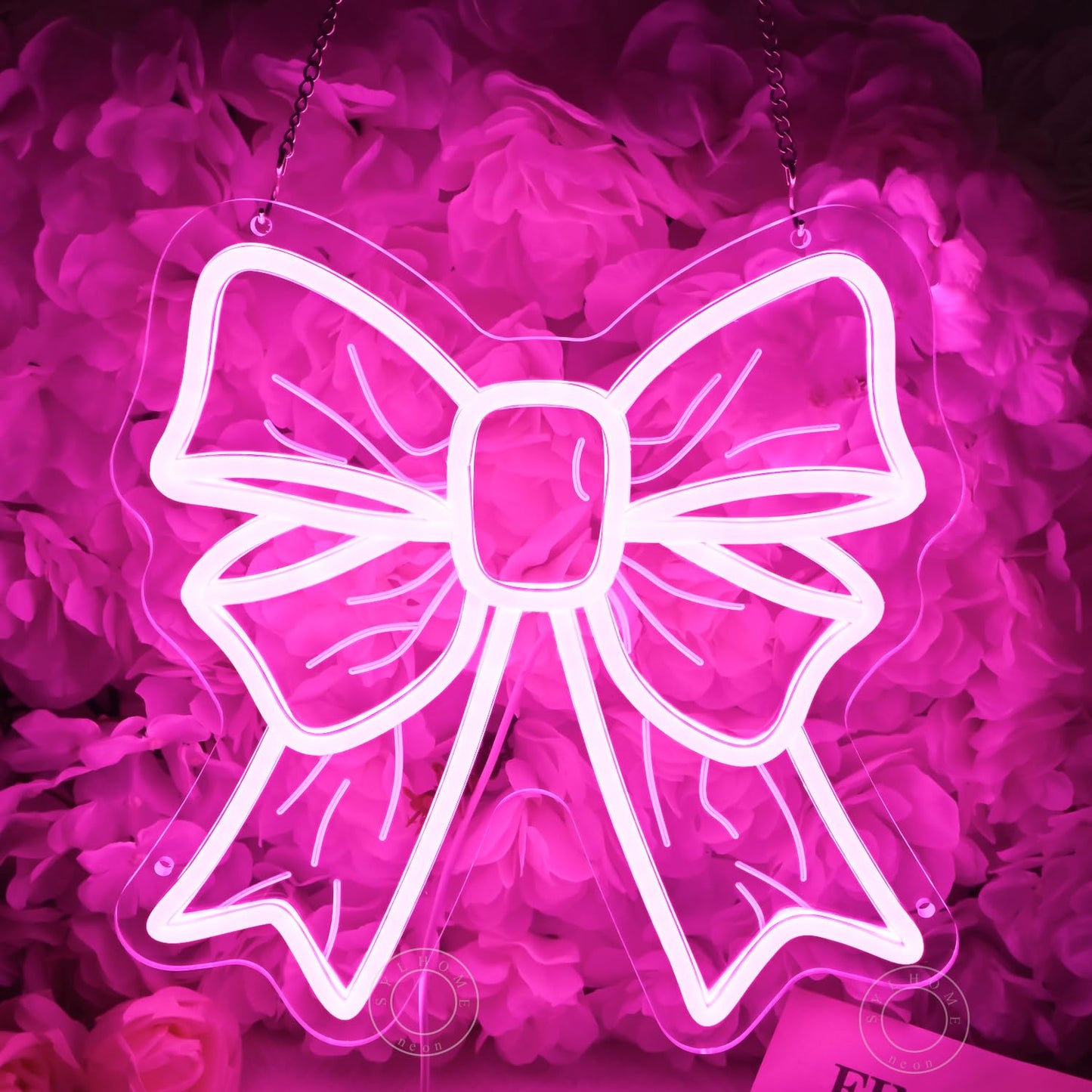 SYLHOME Pink Bow Led Neon Light Sign Cute Girls Kids Bedroom Nursery Game Room Wall Sign Decor Beauty Salon Wedding Birthday Party Backdrop 11.8" X 11.8" USB