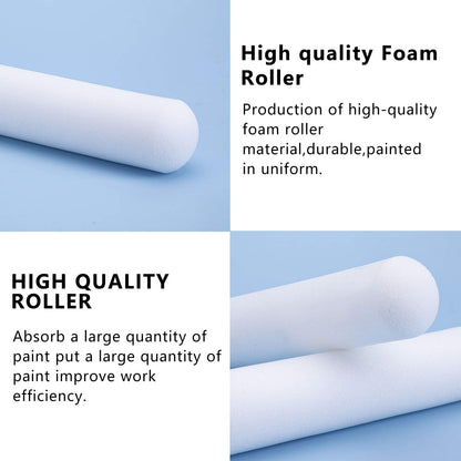 Mister Rui 10 Pack 4 Inch High Density Foam Paint Roller Covers - Small Mini Rollers for Painting Walls, Cabinets, Cupboards, Doors