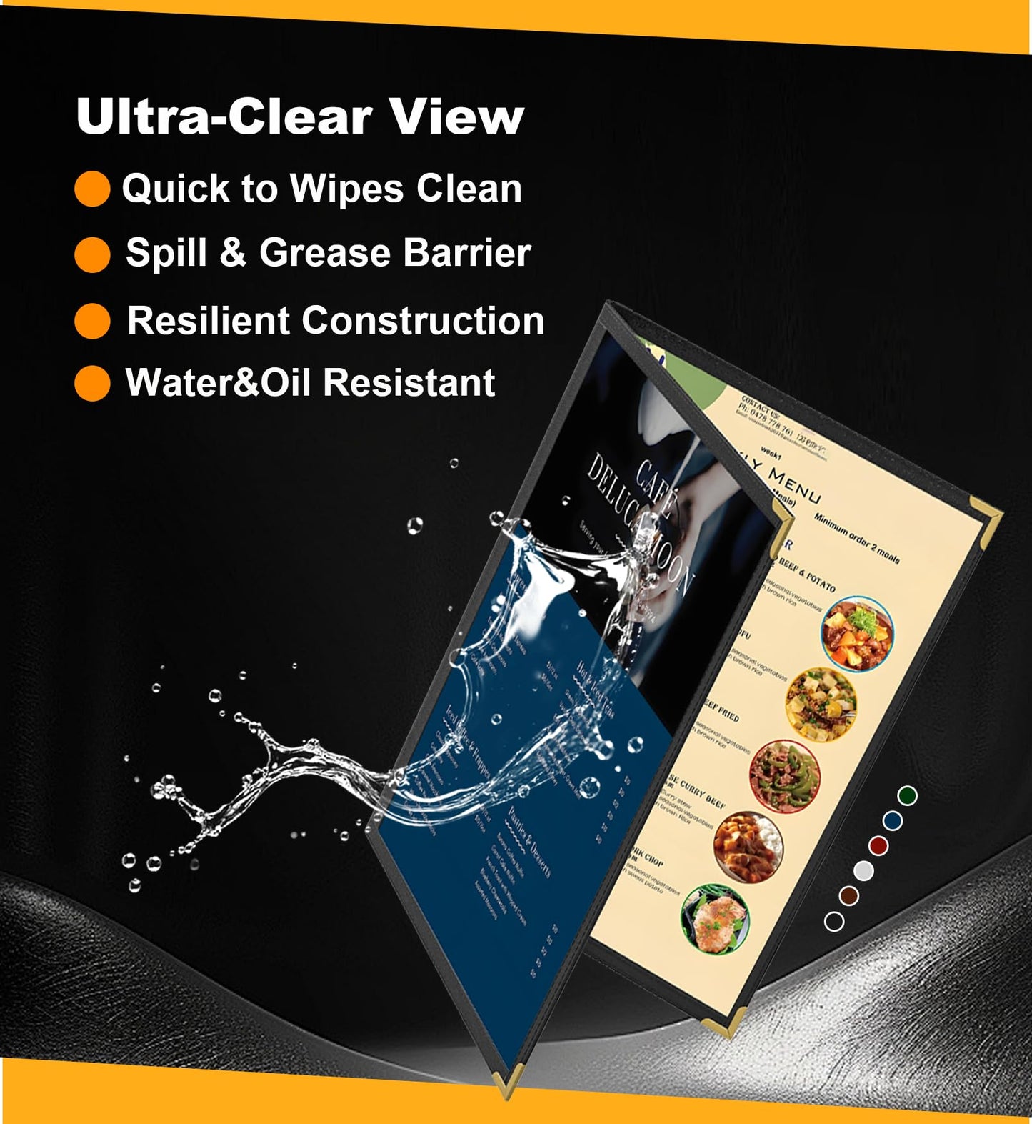 12 Pcs Blue Menu Covers, 8.5x14 Legal Size, 2 Page 4 View menu Holder, Toothed Metal Corners, Waterproof & Scratch-Resistant PVC Leatherette Menu Sleeves.Ideal Menu Book for Restaurants, Cafes