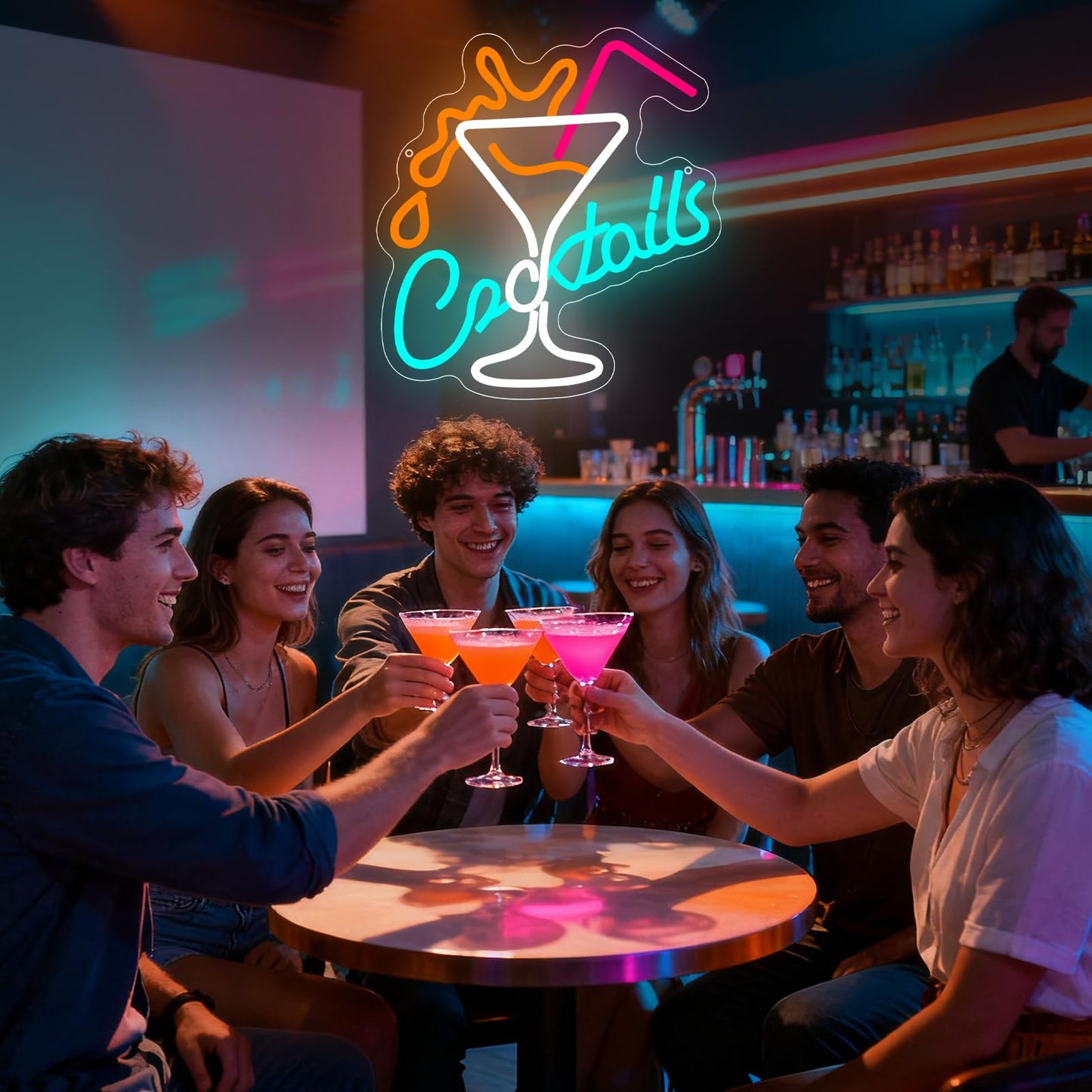 Cocktails Bar Neon Sign for Wall Decor, Led Cocktail Sign Glass Shaped USB Powered Neon Lights for Home Bar Man Cave Pub Cafe Beer Shop Art Wall Decoration
