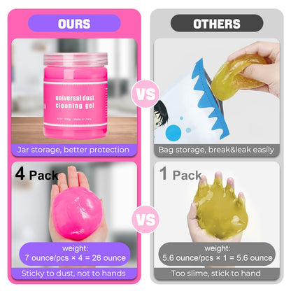 vioview 4 Pack Car Cleaning Gel, Pink Car Cleaning Putty, Universal Auto Detailing Tools Car Slime for Air Vent, Dashboard and Keyboard, Auto Accessories for Women