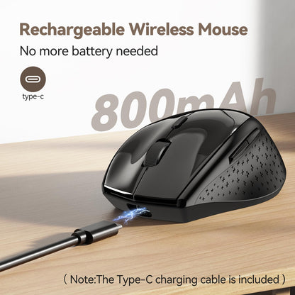 TECKNET Wireless Mouse Jiggler, USB-C Rechargeable Mouse, Silent Mouse Quiet Click, Build-in Mouse Mover, 6400 DPI Ergonomic Mouse, 2.4G Cordless Computer Mice for Mac, Laptop, Desktop, PC