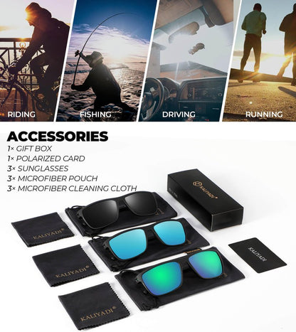 KALIYADI Polarized Sunglasses Men, Lightweight Mens Sunglasses Polarized UV Protection Driving Fishing Golf (Black/Ice Blue/Green