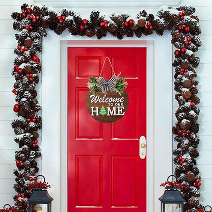Rustic Round Wood Wreath, Seasonal Sign for Home, Farmhouse Seasonal Wreath