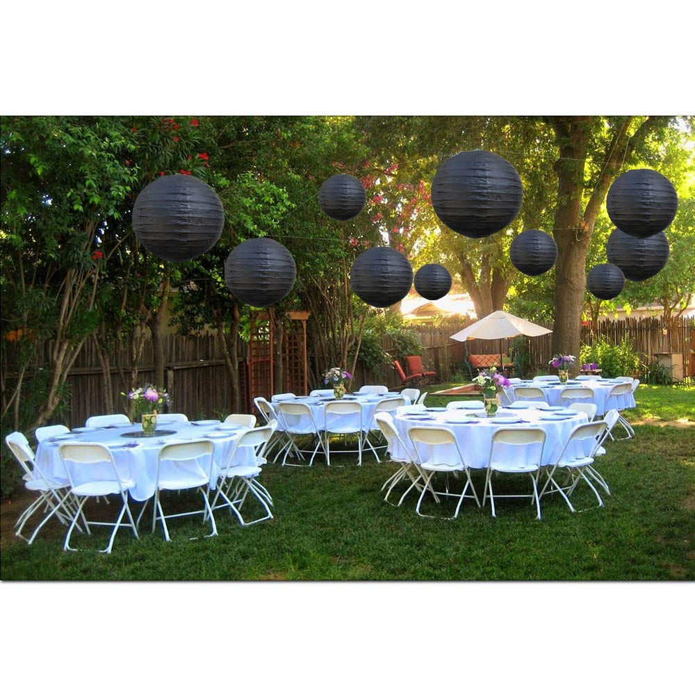 BEISHIDA Black Round Paper Lanterns Decorative Hanging Asia Chinese Japanese Paper Lanterns Lamp for Birthday Wedding Halloween Home Decor Party Decoration（10 Packs）