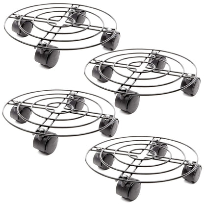 Bright Creations Plant Stand with Wheels - 10.6 in Diameter, Black, Pack of 4, Modern - Metal Rolling Plant Stand Base with 360-Degree Rotation & Locking Casters for Indoor & Outdoor Planter Pots