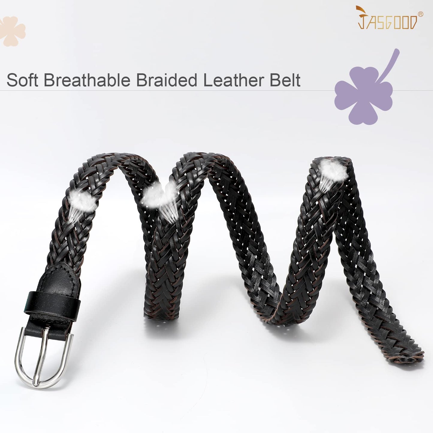 JASGOOD 2 Pack Women Skinny Leather Belts Thin Braided Leather Belts Casual Woven Waist Belt for Jeans Pants Dresses