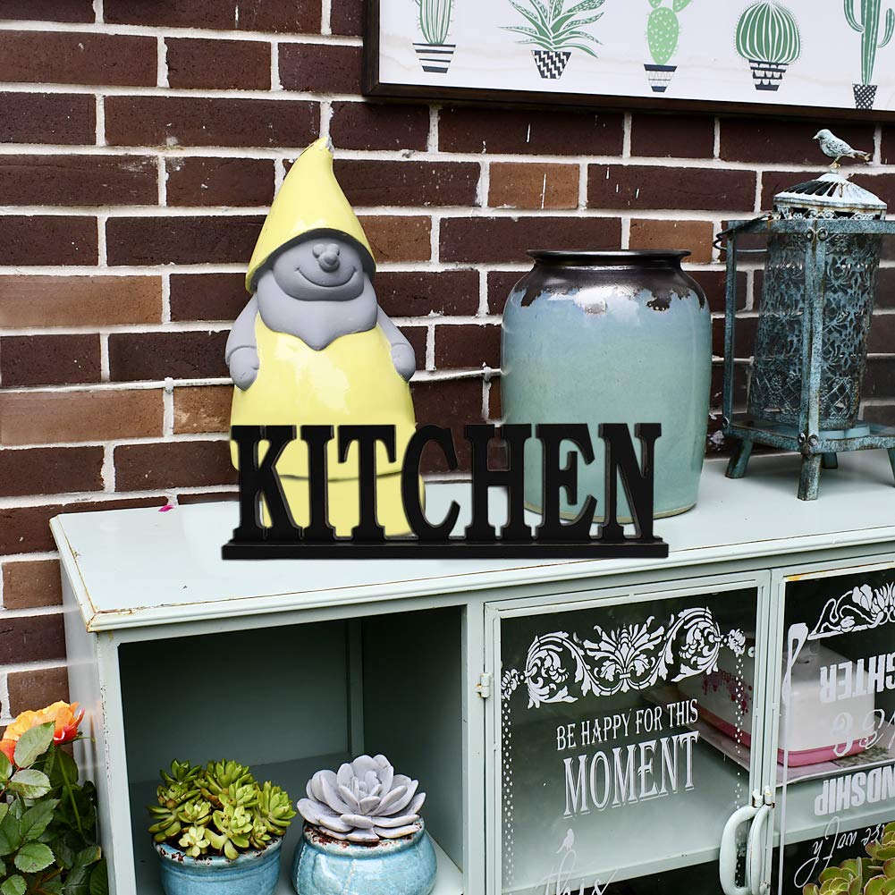 Linfevisi Black Wood Kitchen Sign Standing Block Letters Sign Rustic Freestanding Wood Word Decor Decorative Kitchen Table Sign Cutout Word Art Kitchen Shelf Decor (Black Kitchen Sign)