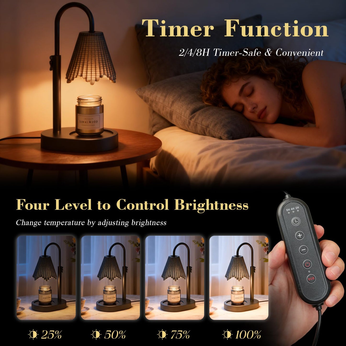 WYghyronic Candle Warmer Lamp with Timer & Dimmable 4-Level Brightness - Adjustable Height,for New Home Bedroom, Gifts for Women (Black2)