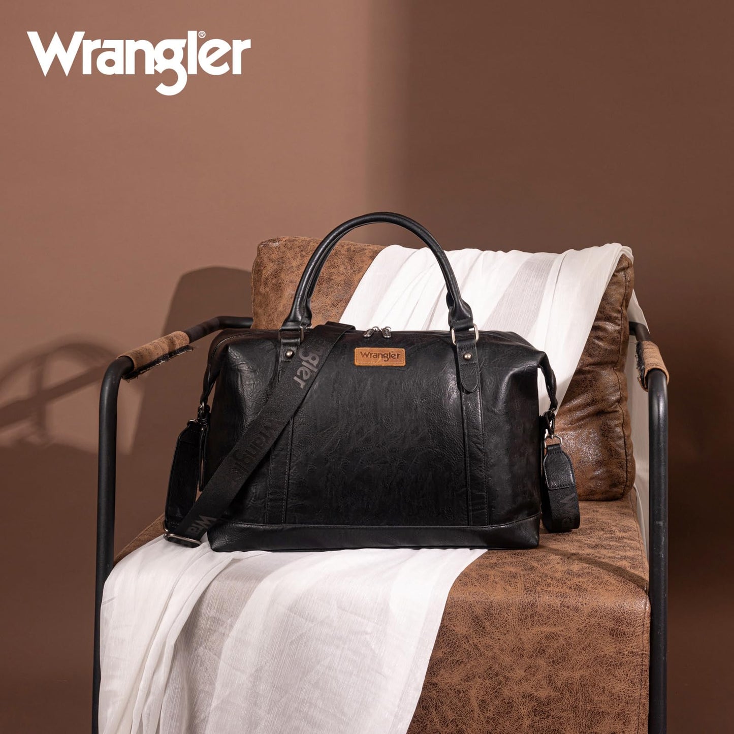 Wrangler Duffel Bag Large Travel Weekender Bag for Women Waterproof Carry on Overnight Bag for Gym,Trips,Weekends,Black