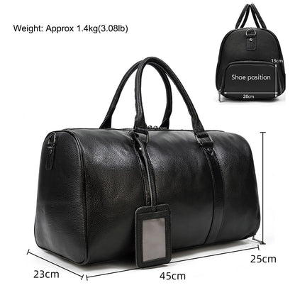 LUUFAN Leather Travel Bag for Men Large Capacity Luggage Duffel Bag with Shoe Compartment, Weekend Handbag for Holiday Business Trip 45cm, Black
