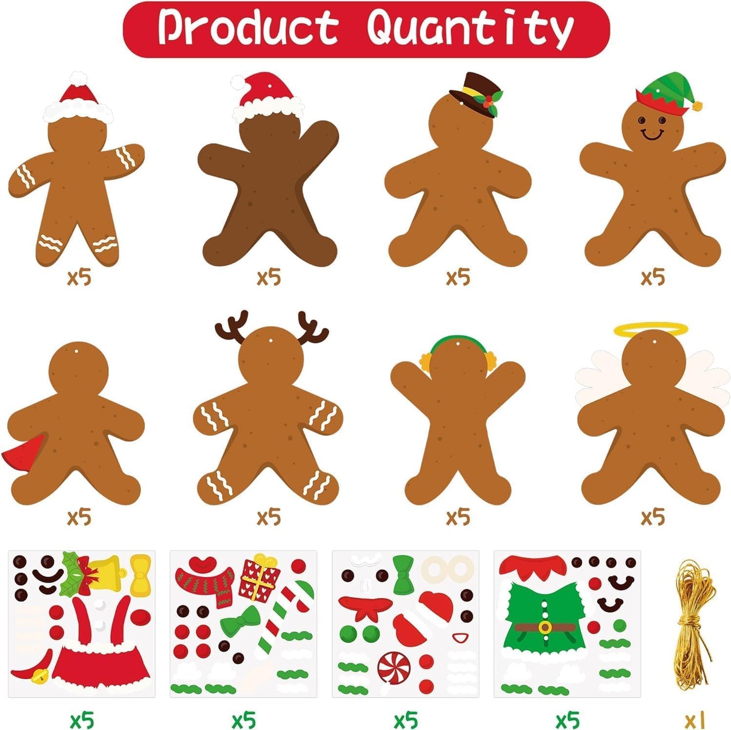 Haooryx 61PCS Xmas Gingerbread Craft for Kids Arts and Crafts DIY Ornaments Make Your Own Xmas Gingerbread Man Sticker Tree Home Decor