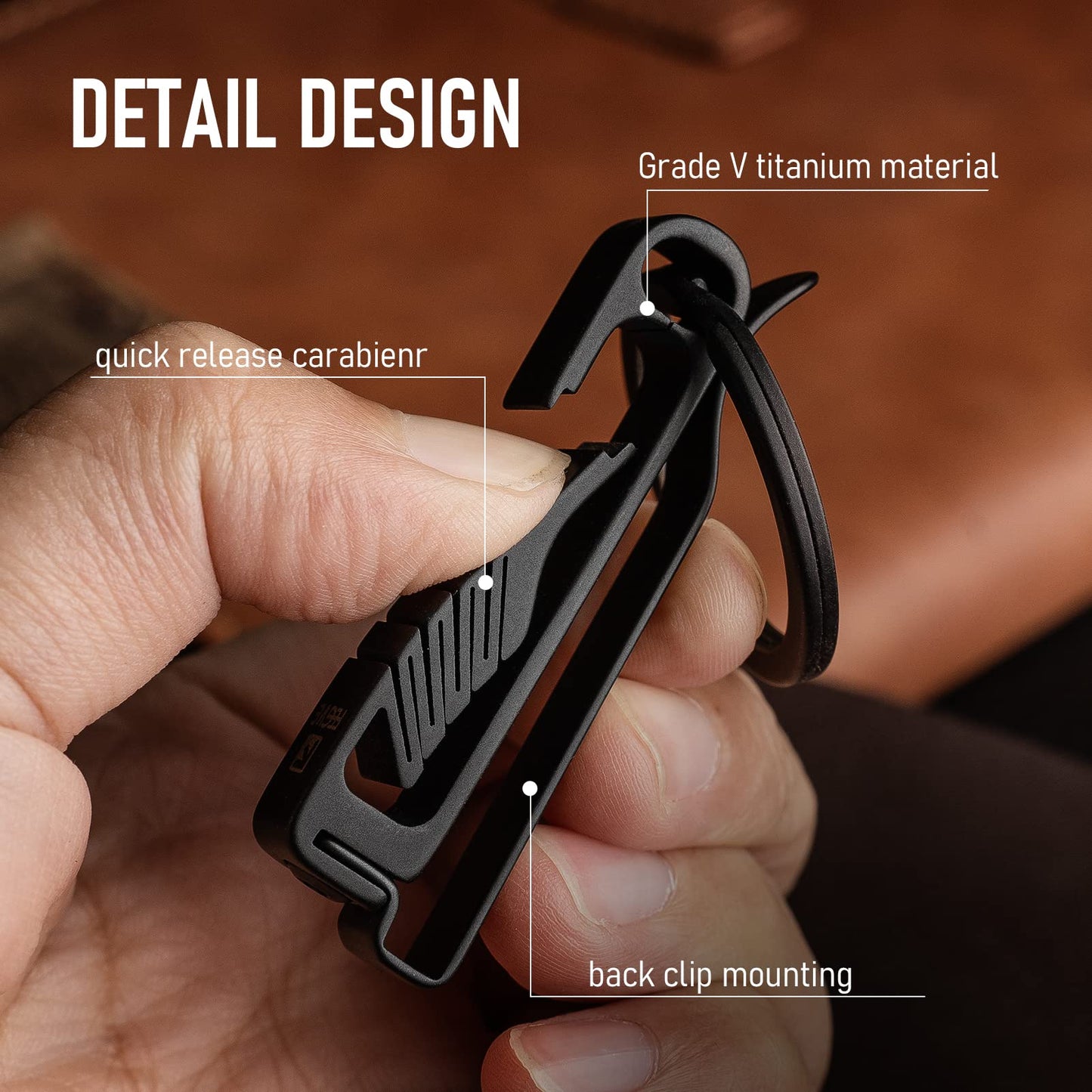FEGVE Duty Belt Key Holders Titanium Carabiner Keychain Belt Clip with Keyring for Keys,Gifts for Men Dad (Black - BK1)