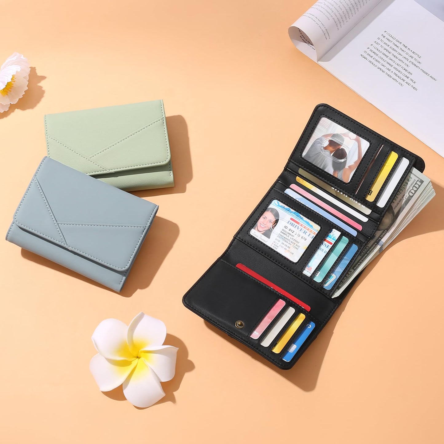 GAEKEAO Small Wallets for Women Leather RFID Blocking Trifold Ladies Wallets Credit Card Holder with Zipper Coin Pocket