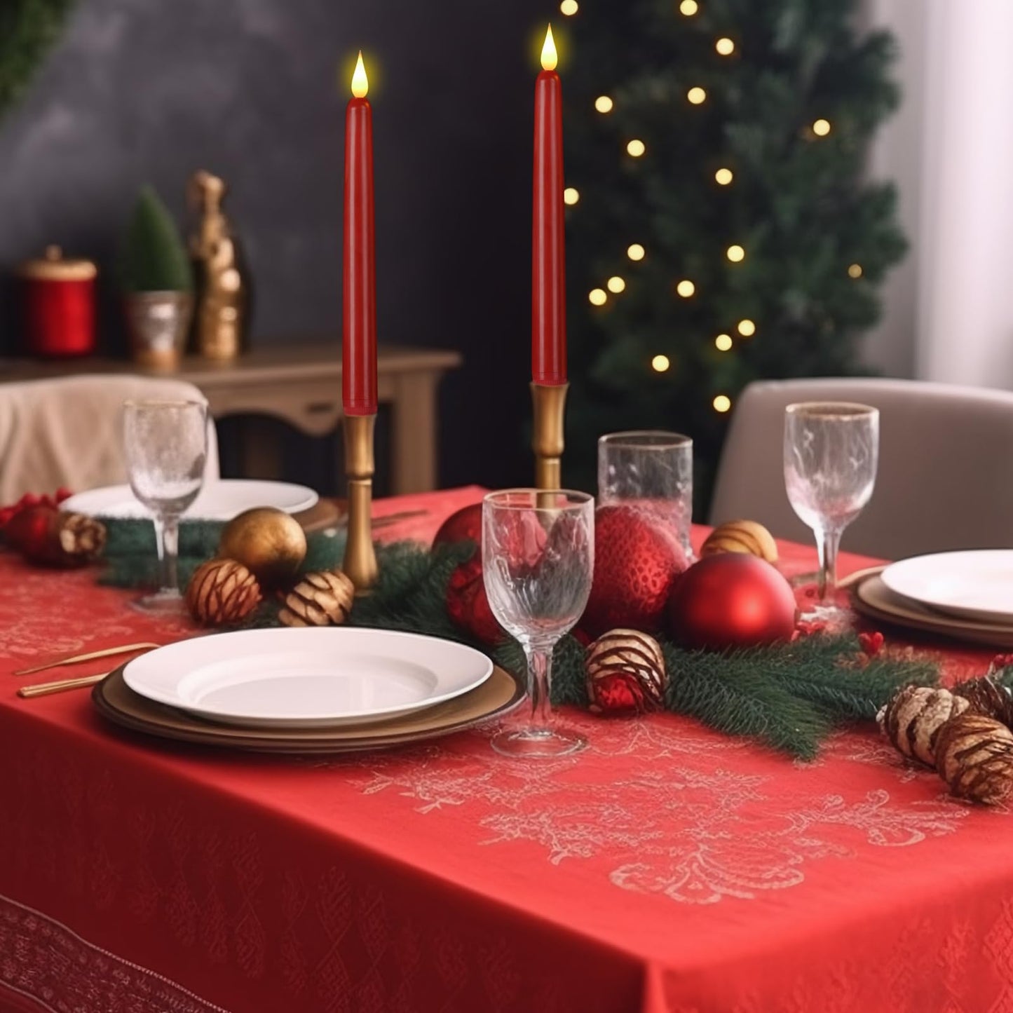 Hanzim Flameless Taper Candles with Remote Control,3/6/9/12/15pack Plastic LED Candles, Flickering Battery Operated, 9.2'’Classic Tall Candle for Wedding, Party,Christmas,Home Decor (15PACK, Red)