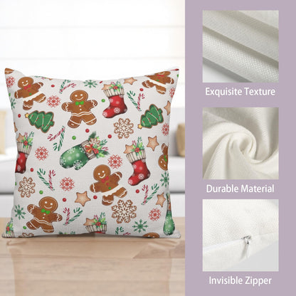 Kwlegh Christmas Pillow Covers 18x18 Set of 2 Gingerbread Man Throw Pillow Covers Xmas Tree Socks Gloves Snowflakes Pillow Case for Holiday Decor Couch Sofa