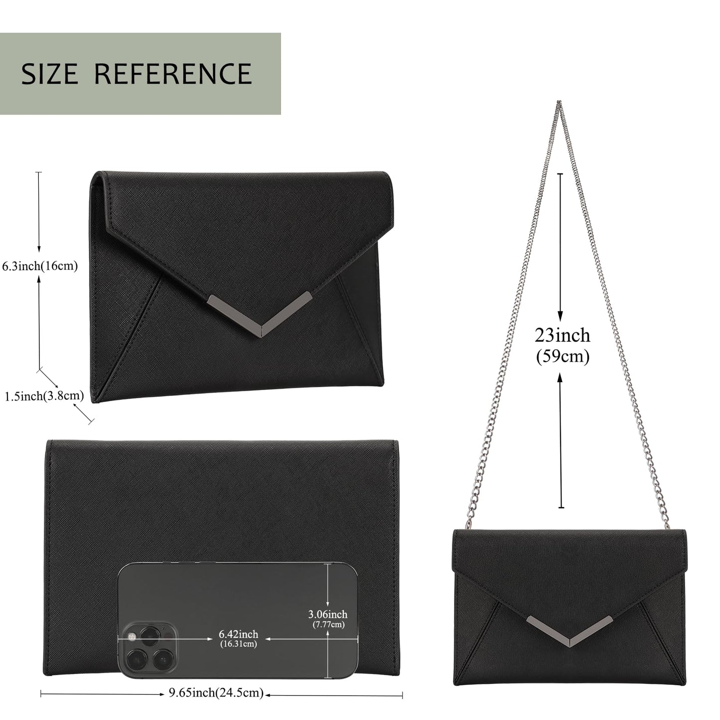 Dexmay Women Envelope Clutch Handbag Medium Saffiano Leather Foldover Clutch Purse Black