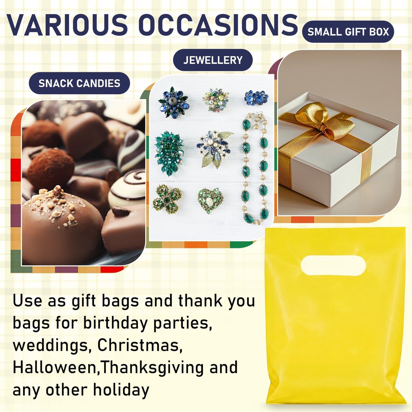 Maitys Yellow 300 Pcs 5"x7" Small Plastic Gift Bags with Handles, Mini Goodie Treat Bag Bulk for Candy, Birthday Graduation Party Favor Merchandise Bags for Small Business