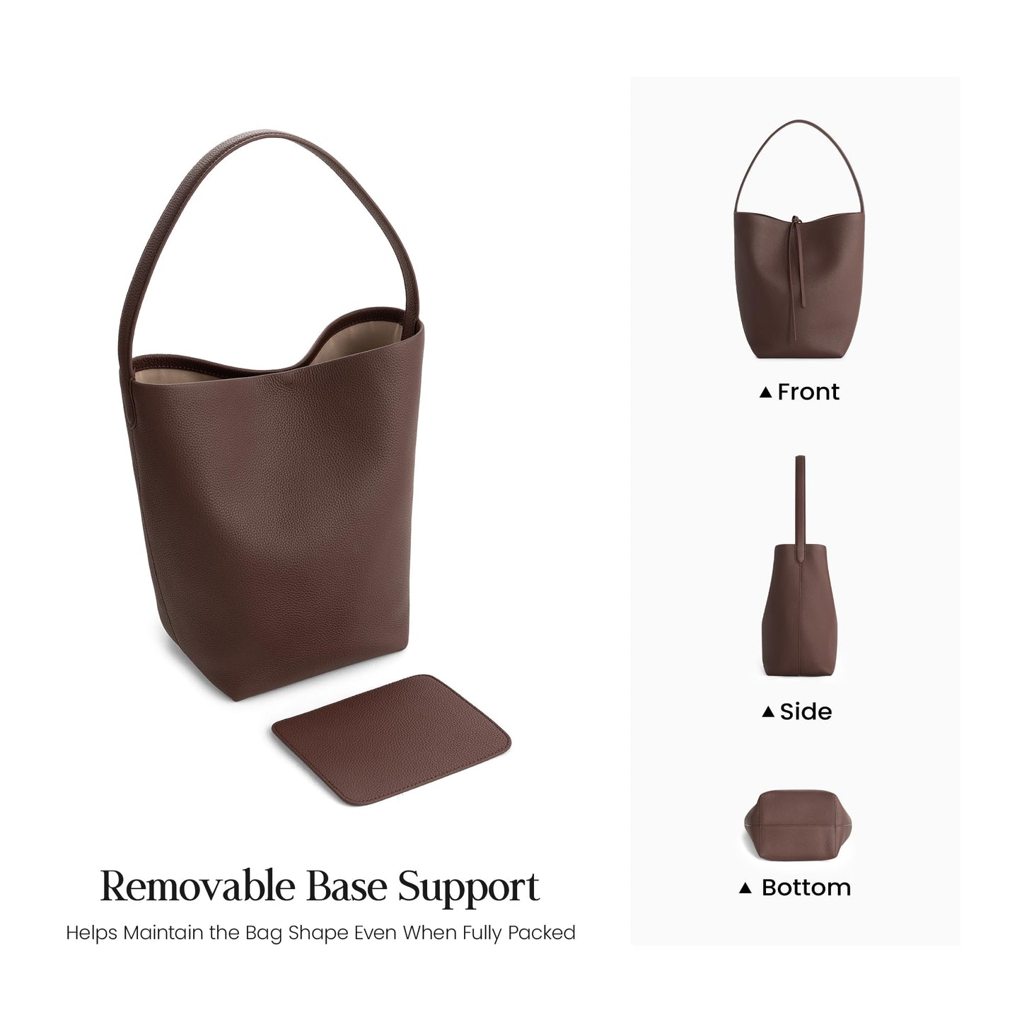 befen Coffee Brown Bucket Tote Bag for Women, Genuine Leather Shoulder Bag, Large Capacity Everyday Purse for Office and Everyday Use
