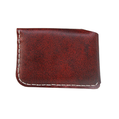 YAN TA HANDMADE Leather Card Case Wallet with Money Clip Minimalist Simple Thin and Large Capacity Front Pocket Card Holder (maroon)