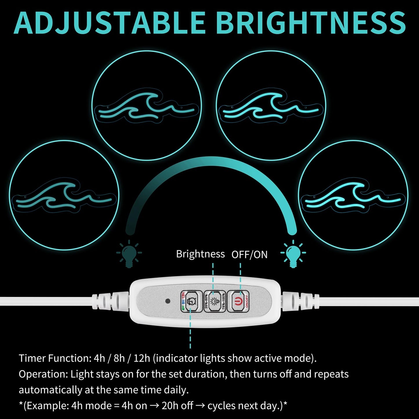 MissAudrey Wave Neon Signs with Cycle Timer, 15 * 5.1" Dimmer Ice Blue Wave Led Neon Light Sign For Kids Wall Decor USB Powered For Living Room Bar Bedroom Decorations Christmas Gift
