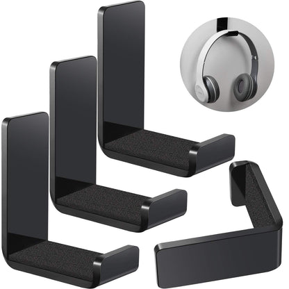 Weewooday 4 Pieces Headphone Hanger Holder Desk Adhesive Headphone Hook Wall Mount Headset Stand Acrylic Holder with Glues for General Purpose Game Earphone(Black)