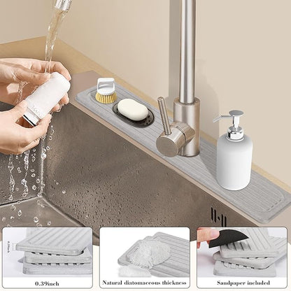 Stone Faucet Mat for Kitchen Sink, 15.7" Diatomite Drying Stone Kitchen Sink