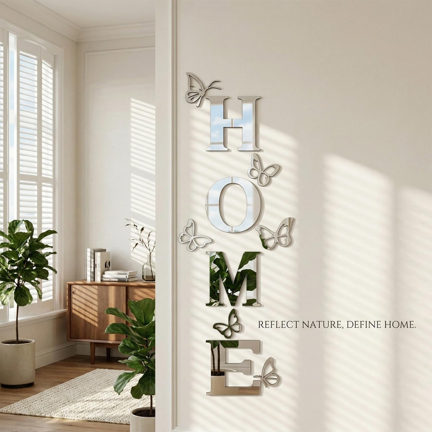 Vaabee Home Wall Decor Signs Letters 10PCS Acrylic Mirror Stickers Family House Decorations for Living Room Bedroom Dining Home Modern Decoracion de Pared para Sala,Silver 59x21 Inch