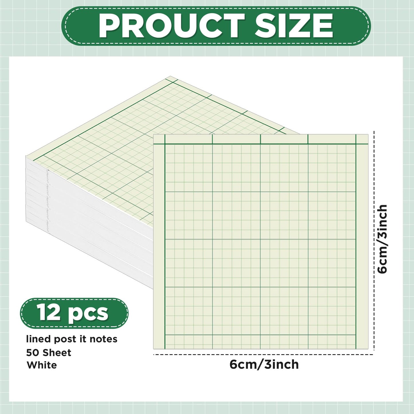 gisgfim 12 Pack Graph Sticky Notes 600 Sheets 3x3 Inch Self-Stick Notes Engineering Lined Grid Paper Sticky Note Pads Four Quadrant Grid Notepad Easy to Post for School Office Math Notebook