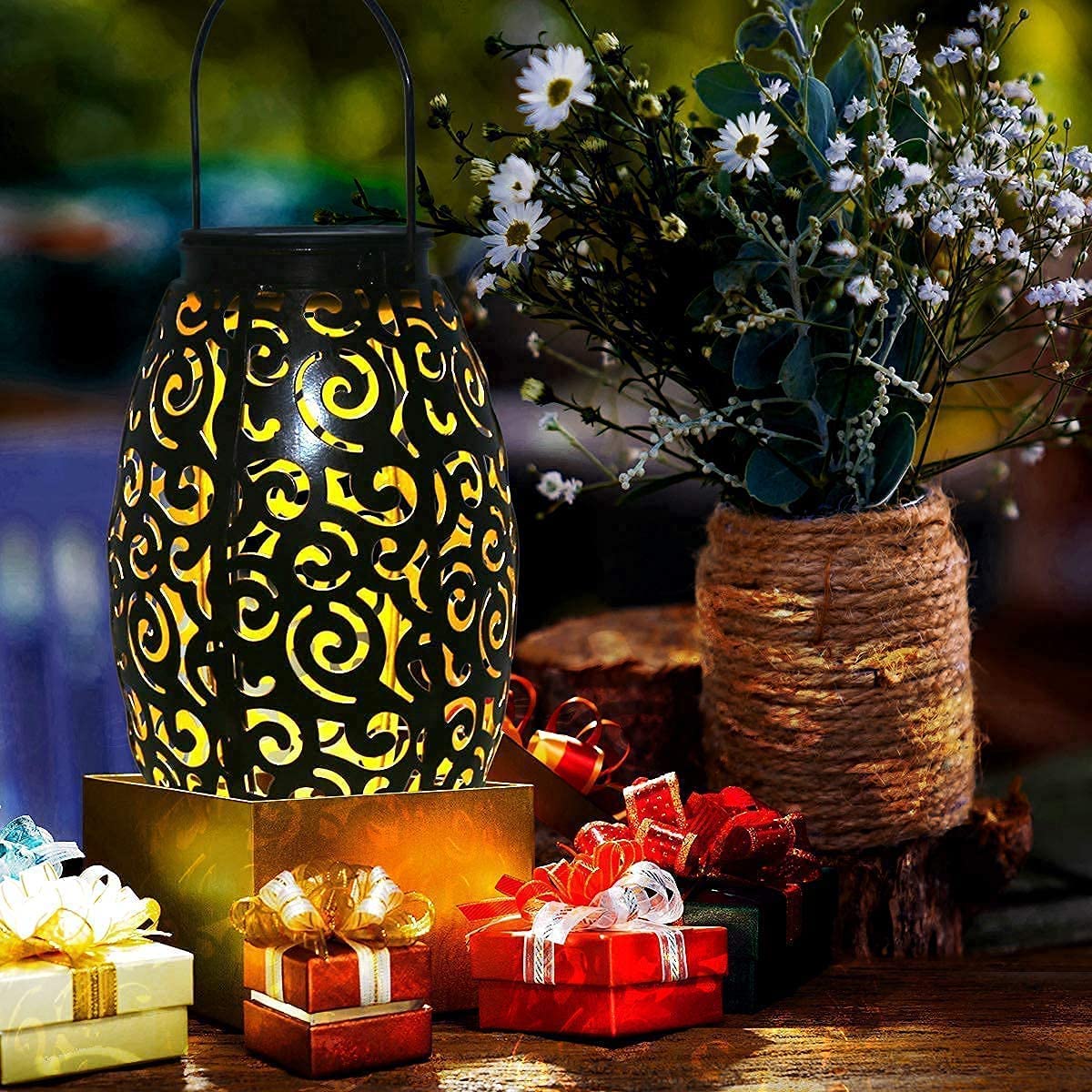esgarden 2 Pack Upgraded 15 Lumens Outdoor Lanterns Gardening Gifts Patio Solar Lantern Hanging Powered Lights Waterproof Decorative Lamp Tabletop Decor Outside Decorations Table Christmas Gift Bronze