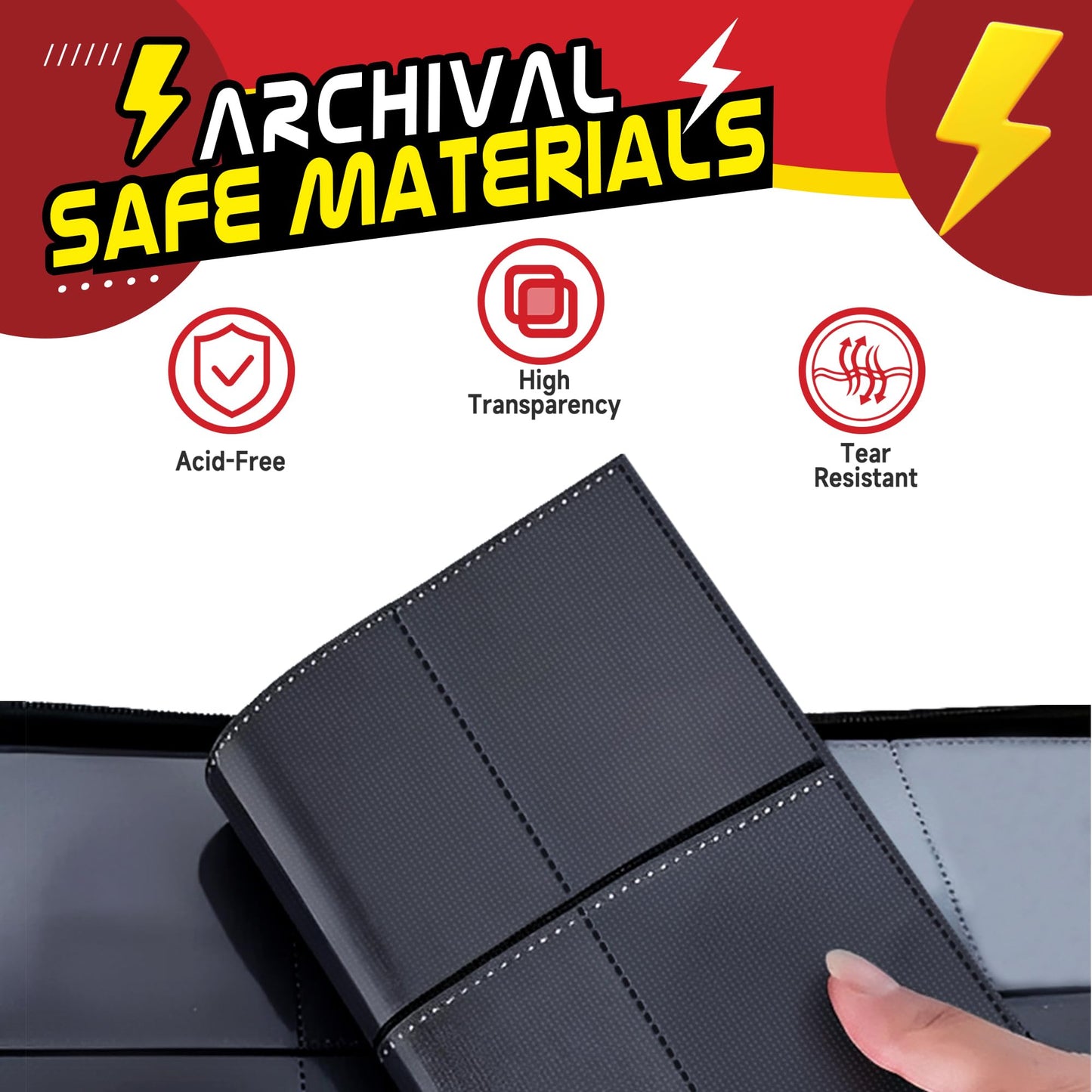 Trading Card Binder 4 Pocket,400 Pocket Card Collection Binder with 50 Removable Sleeves,PU Waterproof Top Card Book,3-Ring Zipper Collectible Trading Card Album for MTG/TCG/Card Holder Gift（Red）